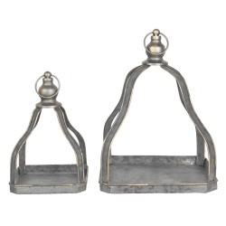 Clayre & Eef Serveerschalen Set van 2 Grijs Ijzer Presenteerschaal Grijs Presenteerschaal