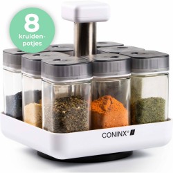 Coninx Draaibaar Kruidenrek Pico - Kruidenrek van Glas en Kunststof - Roterende Kruidencarrousel - 8 Kruidenpotjes -