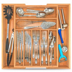 AWEMOZ Bestekbak - Bamboe Besteklade Uitschuifbaar - 5/7 Vakken - Bestekcassette - Lade Organizer - Bestek Opbergen