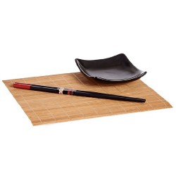 Bamboe sushi serveerset voor 2 personen 6-delig zwart - Serveerschalen