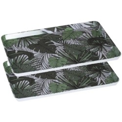 2x stuks dienbladen/serveerbladen rechthoekig Jungle 30 x 22 cm wit/groen - Dienbladen