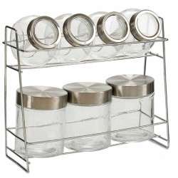 Kruidenrekje met 7 kruidenpotjes 27 cm van metaal/glas - Kruidenrekken