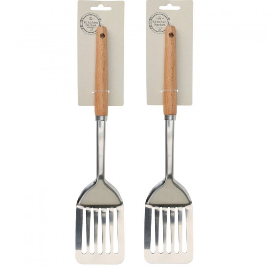 2x stuks keukengerei spatel RVS steel en houten handvat 32 cm - Keuken gardes
