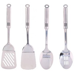 4-Delige keukengerei set opscheplepel, schuimspaan en bakspatels 34 cm van RVS - Bakspanen