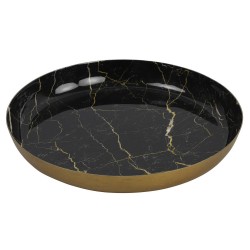 Dienblad/serveer tray Marble - Metaal - zwart/goud - Dia 20 cm - Dienbladen