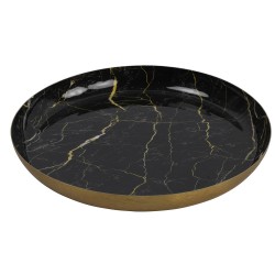 Dienblad/serveer tray Marble - Metaal - zwart/goud - Dia 26 cm - Dienbladen