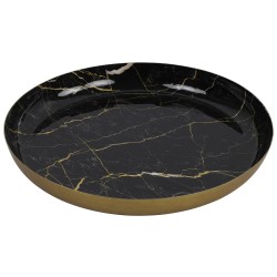 Dienblad/serveer tray Marble - Metaal - zwart/goud - Dia 30 cm - Dienbladen